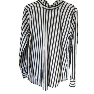 Equipment Striped High Ruffle Collar Long Sleeve Top Navy White Size Small